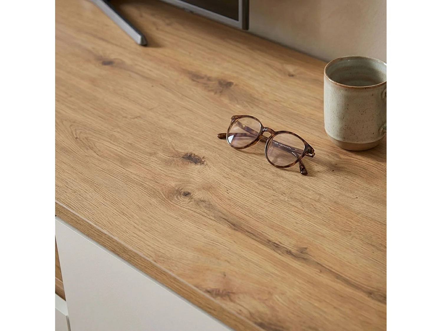 Mueble TV Iliade diseño lineal L180cm Madera clara y Blanco