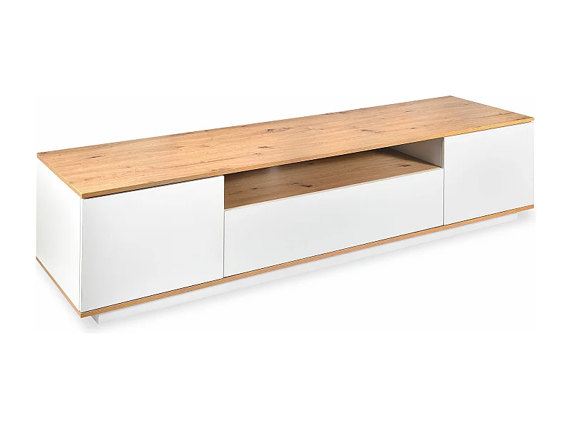 Meuble TV au design linéaire Iliade L180cm Bois clair et Blanc