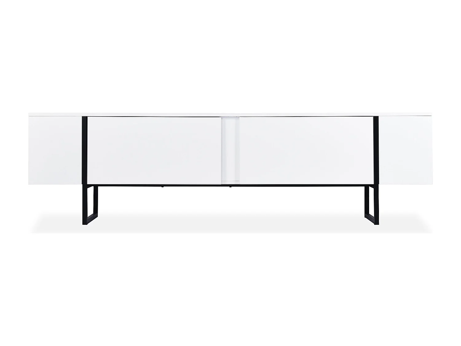 Meuble TV moderne avec 2 portes Valmain L180cm Blanc et Métal Noir