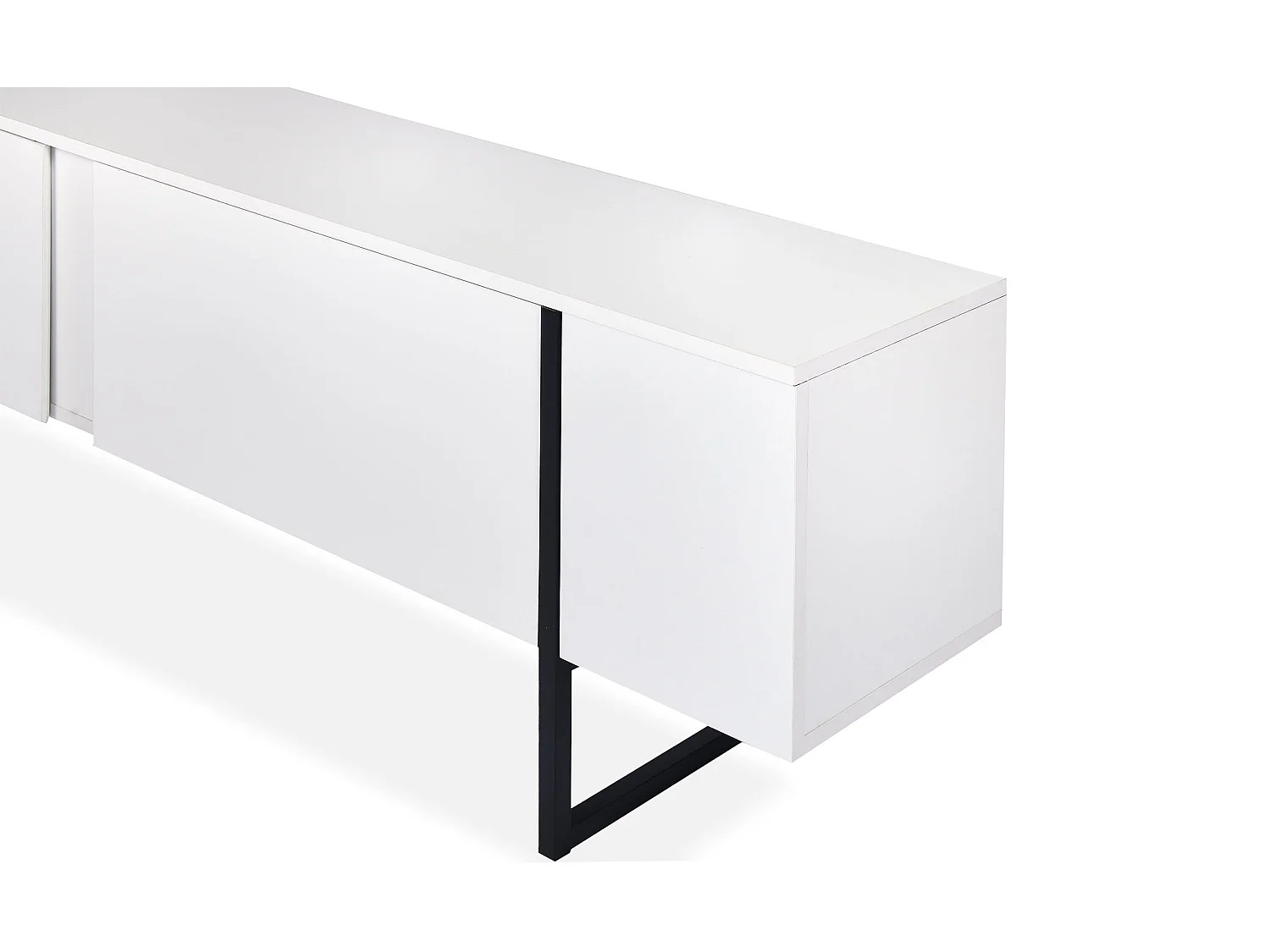 Meuble TV moderne avec 2 portes Valmain L180cm Blanc et Métal Noir