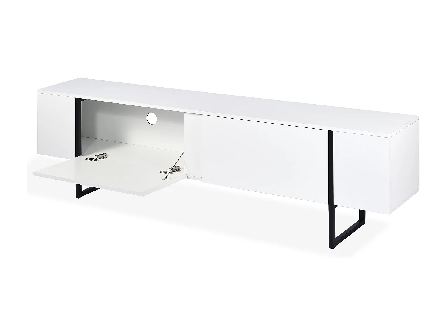 Meuble TV moderne avec 2 portes Valmain L180cm Blanc et Métal Noir