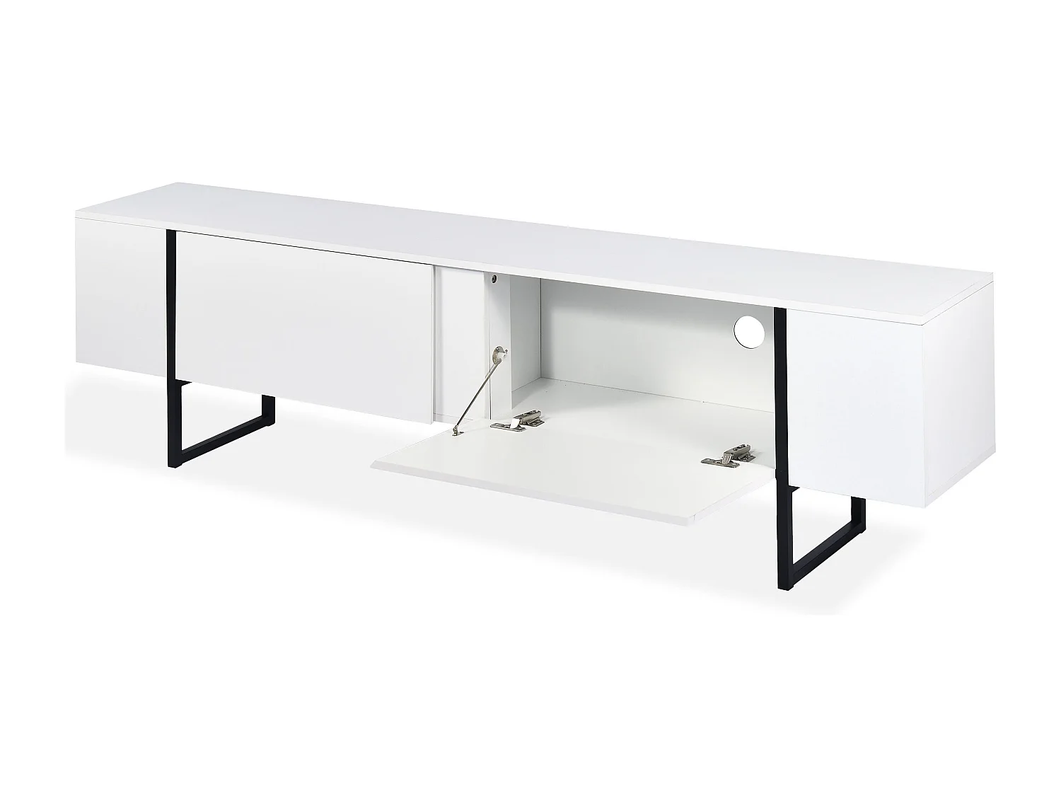 Meuble TV moderne avec 2 portes Valmain L180cm Blanc et Métal Noir