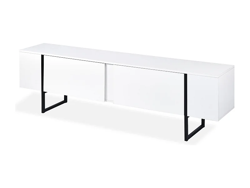 Meuble TV moderne avec 2 portes Valmain L180cm Blanc et Métal Noir