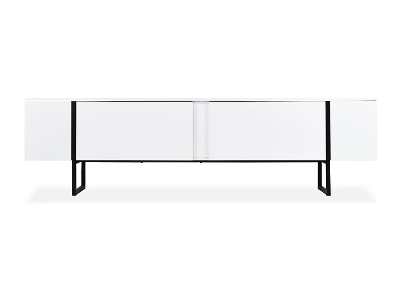 Meuble TV moderne avec 2 portes Valmain L180cm Blanc et Métal Noir