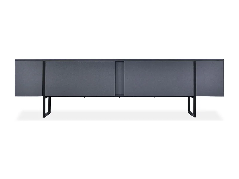 Meuble TV moderne avec 2 portes Valmain L180cm Gris foncé et Métal Noir