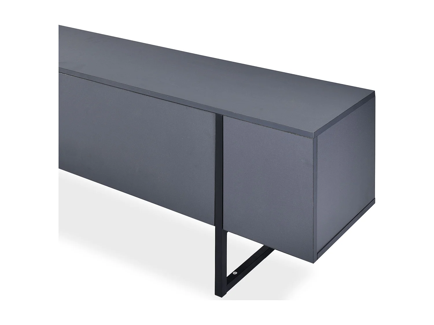 Meuble TV moderne avec 2 portes Valmain L180cm Gris foncé et Métal Noir