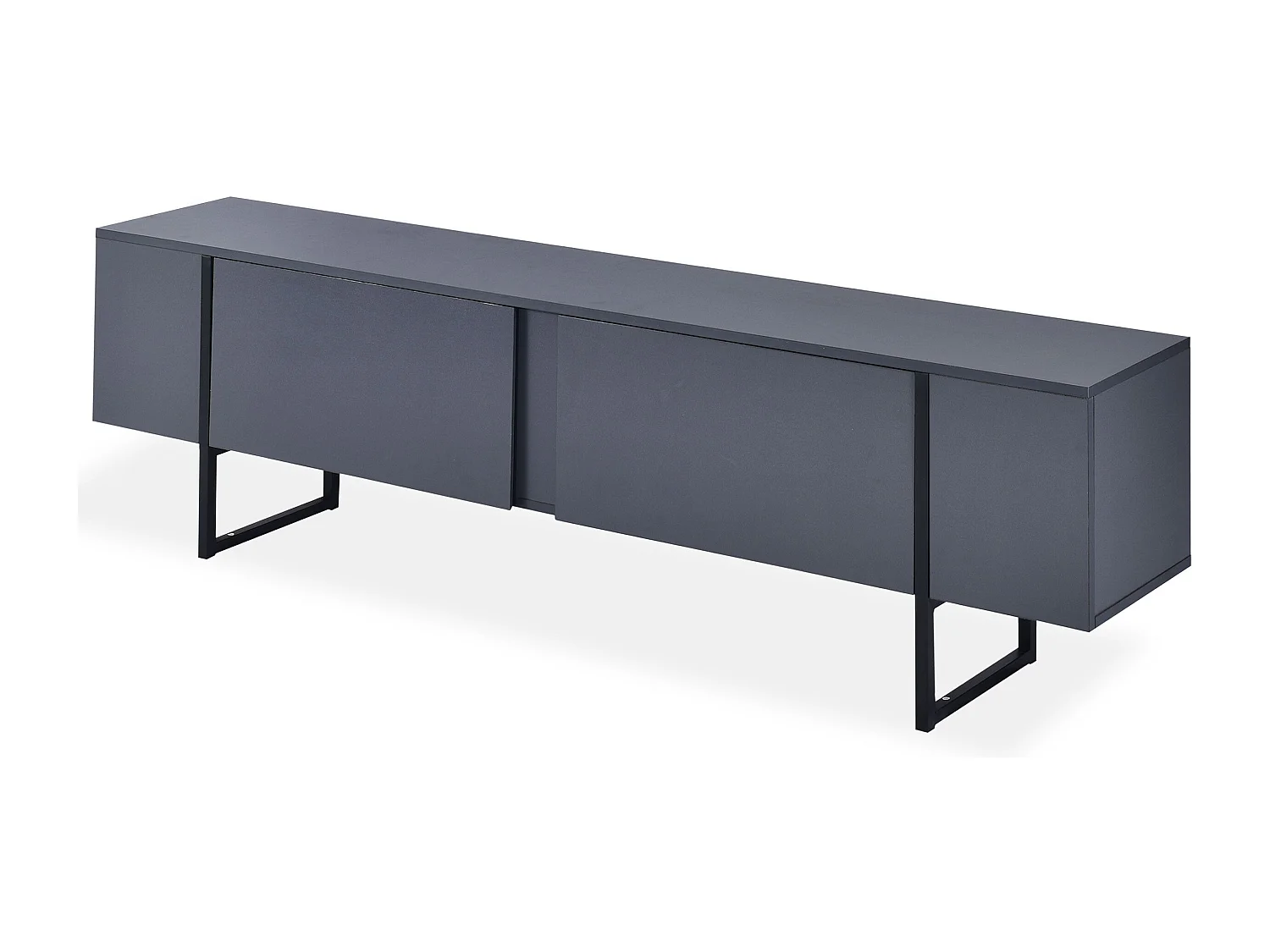 Meuble TV moderne avec 2 portes Valmain L180cm Gris foncé et Métal Noir