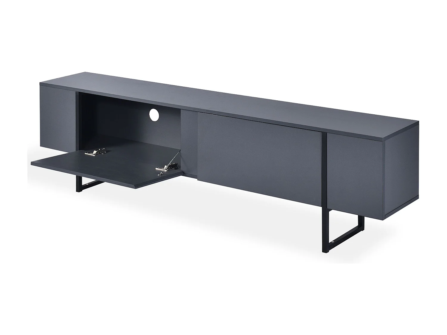 Meuble TV moderne avec 2 portes Valmain L180cm Gris foncé et Métal Noir