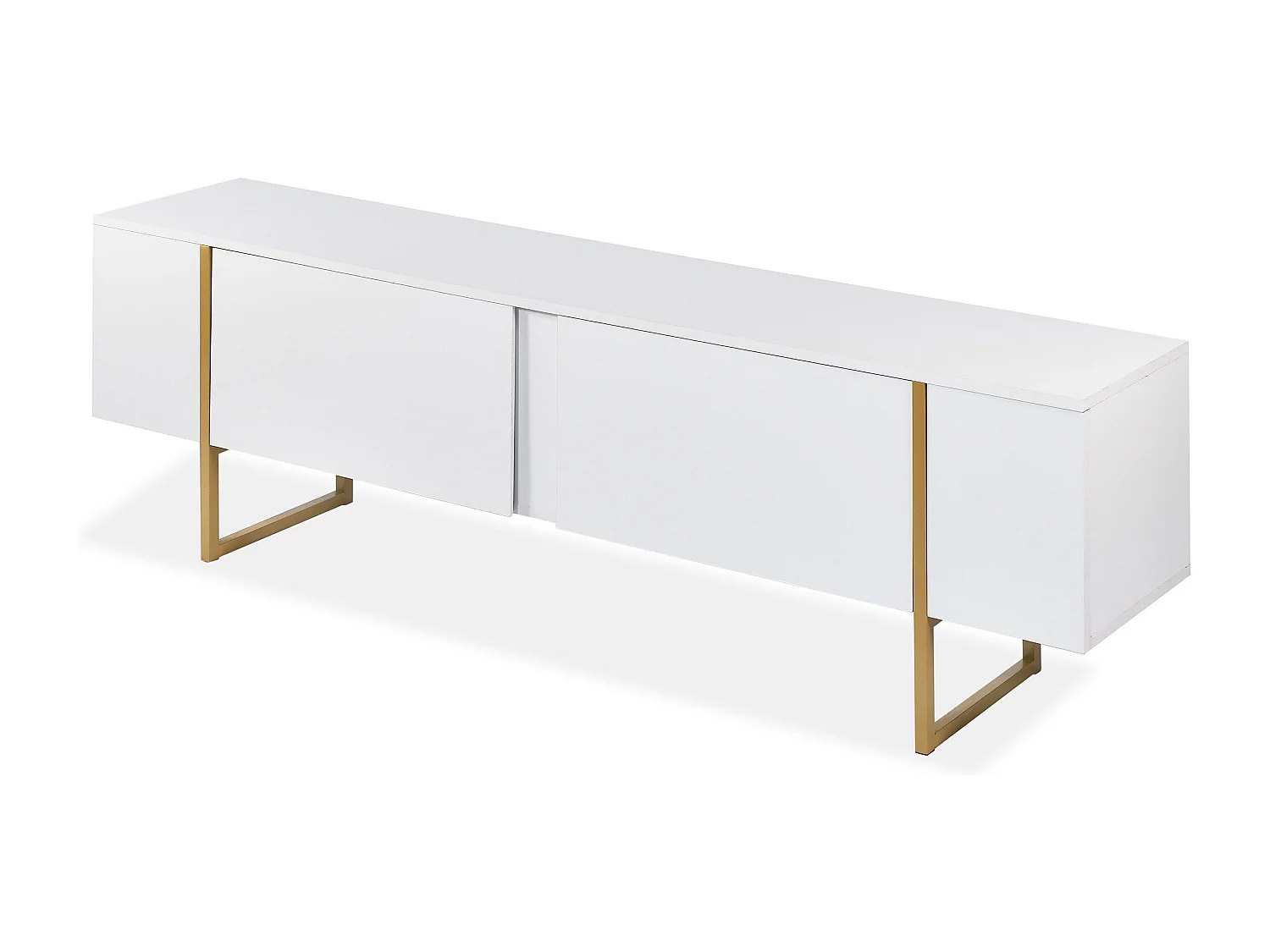 Meuble TV moderne avec 2 portes Valmain L180cm Blanc et Métal Or