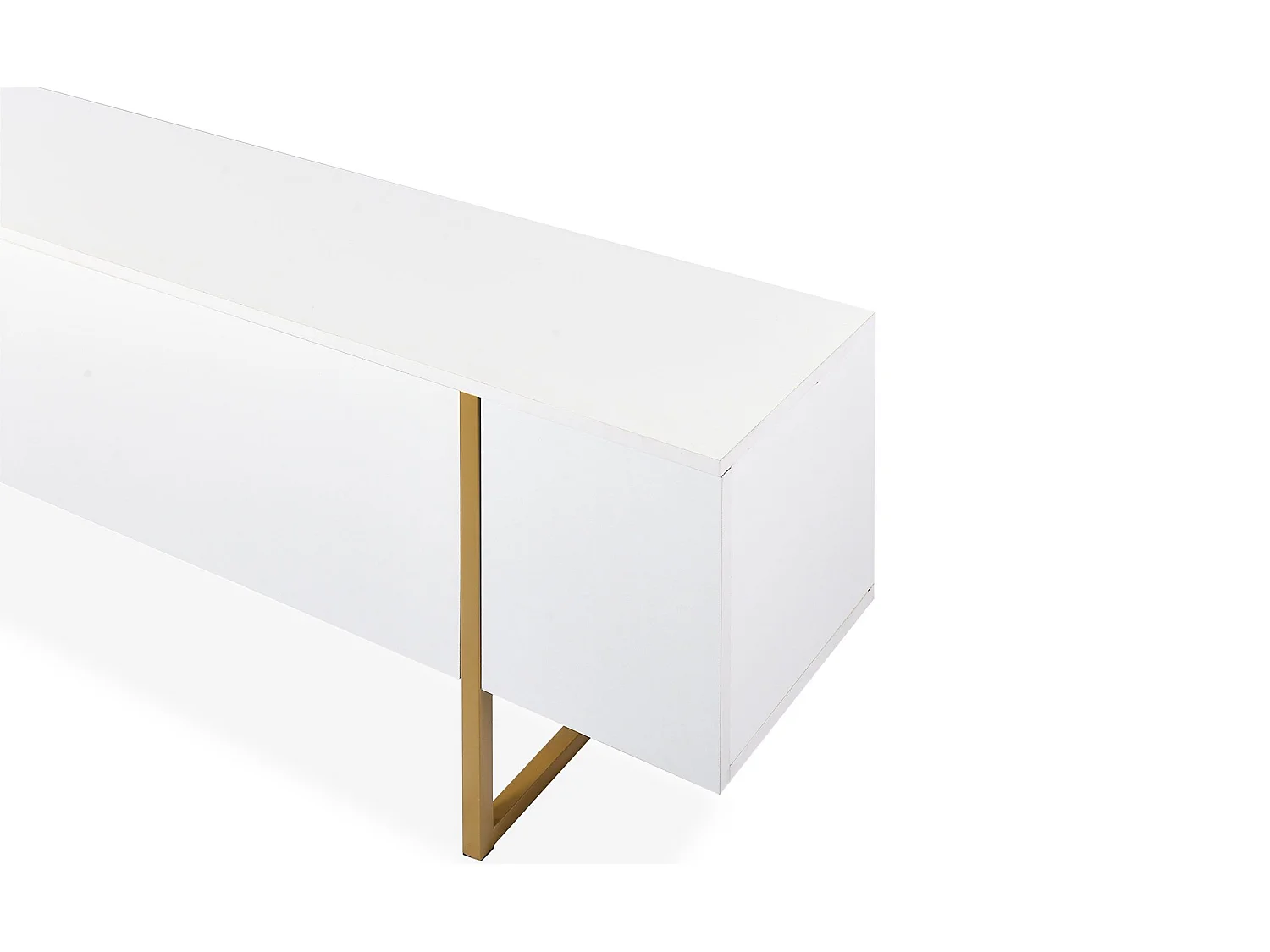 Meuble TV moderne avec 2 portes Valmain L180cm Blanc et Métal Or