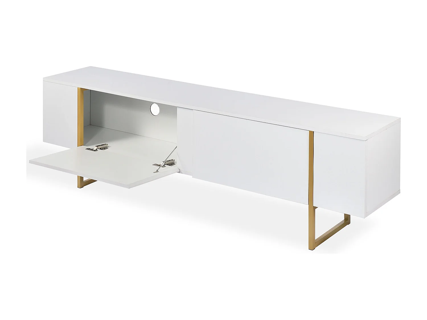 Meuble TV moderne avec 2 portes Valmain L180cm Blanc et Métal Or