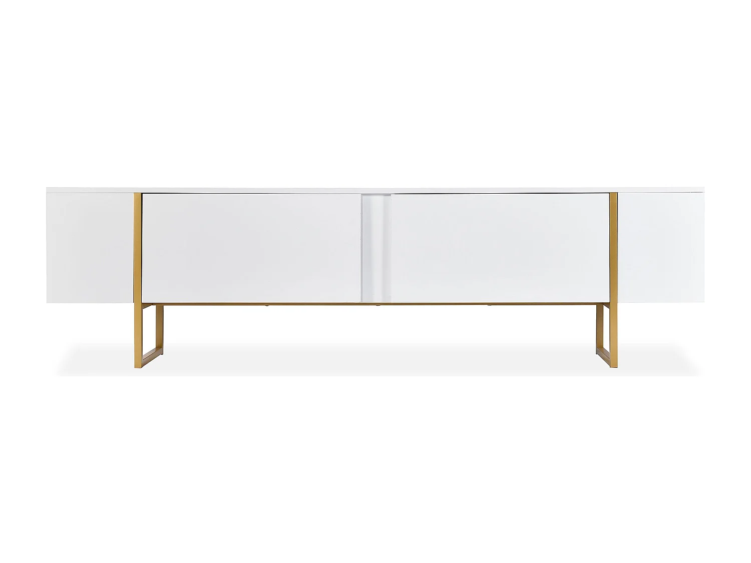 Meuble TV moderne avec 2 portes Valmain L180cm Blanc et Métal Or