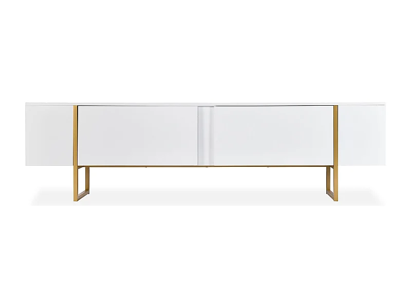 Meuble TV moderne avec 2 portes Valmain L180cm Blanc et Métal Or