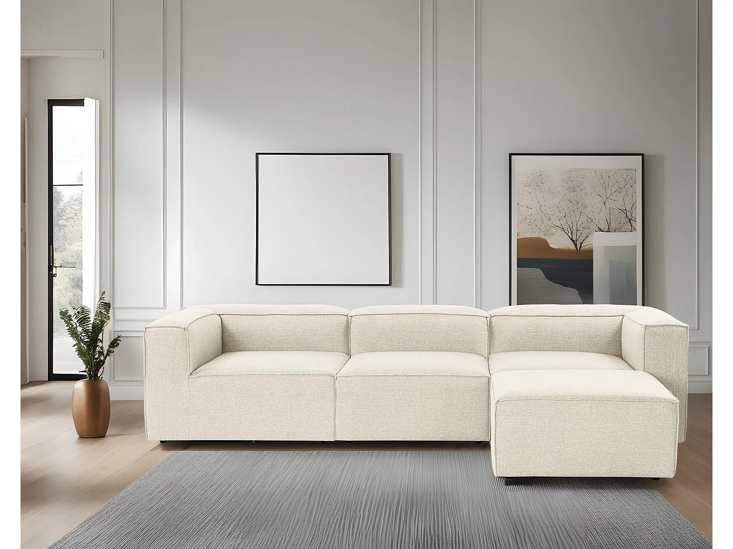 Canapé d'angle à droite Biglo Tissu Écru