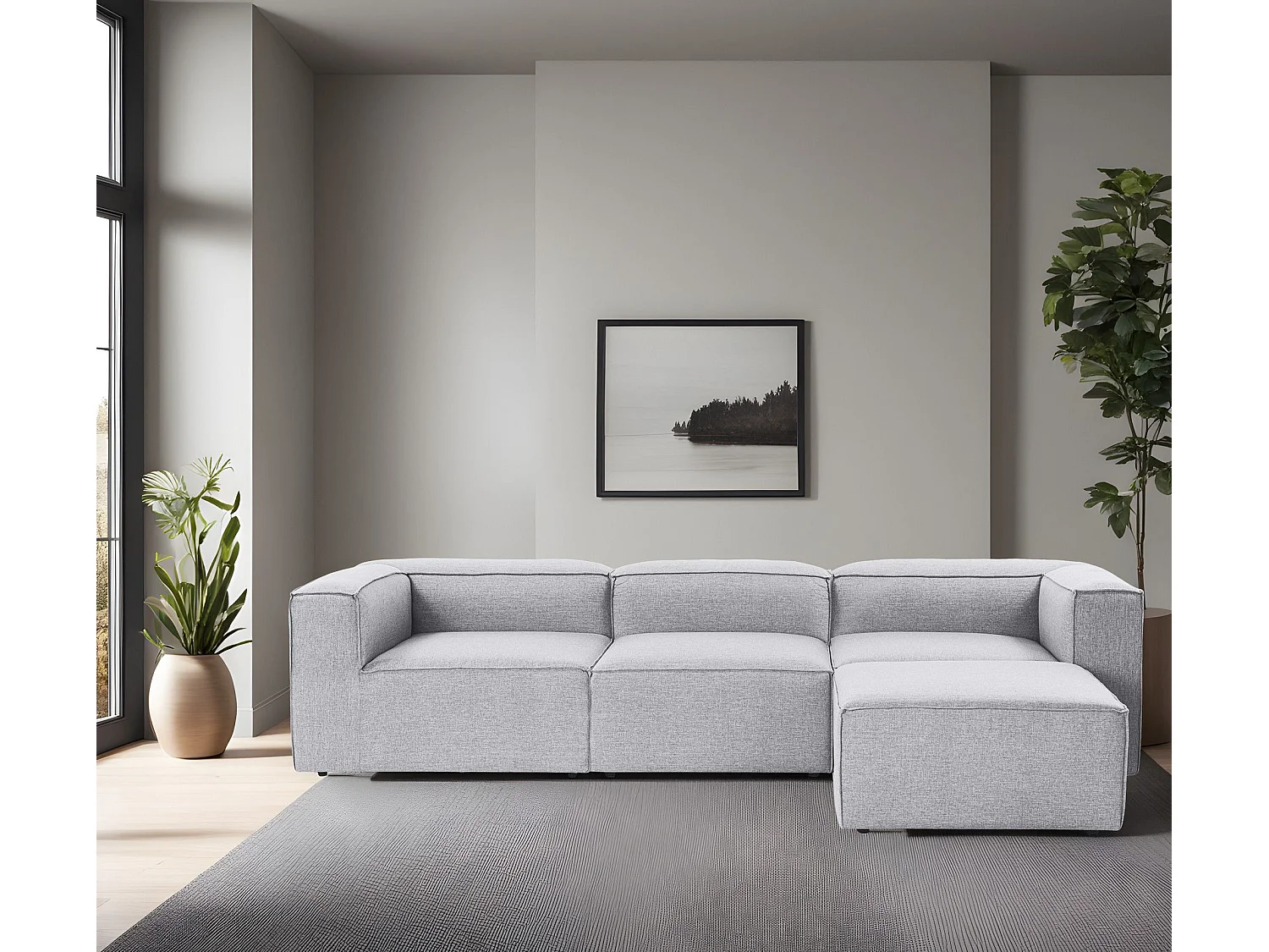 Canapé d'angle à droite Biglo Tissu Gris