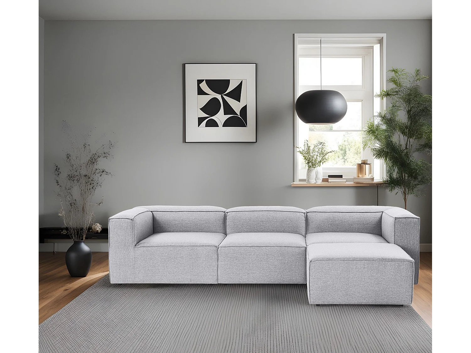 Canapé d'angle à droite Biglo Tissu Gris