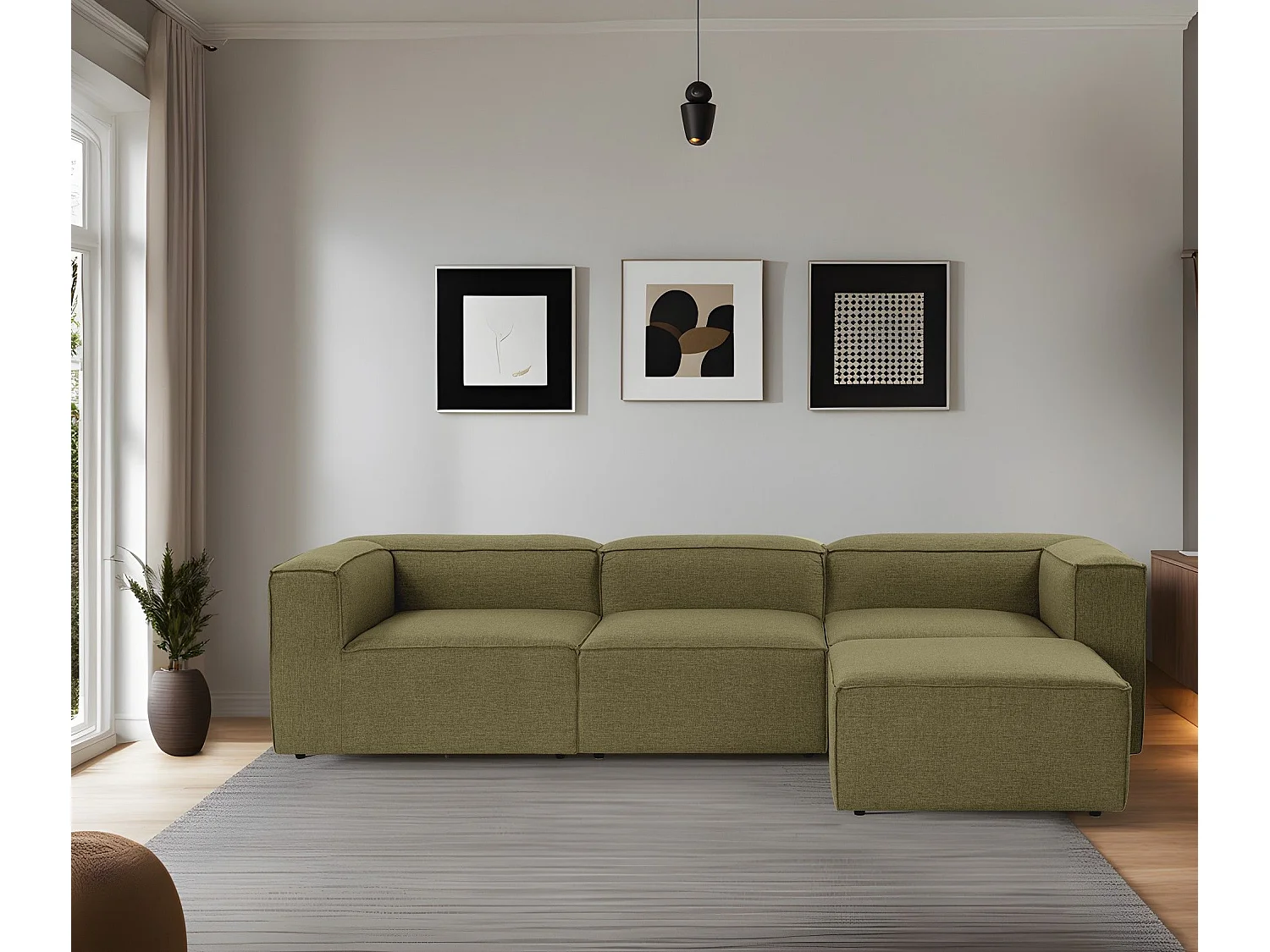 Canapé d'angle à droite Biglo Tissu Vert