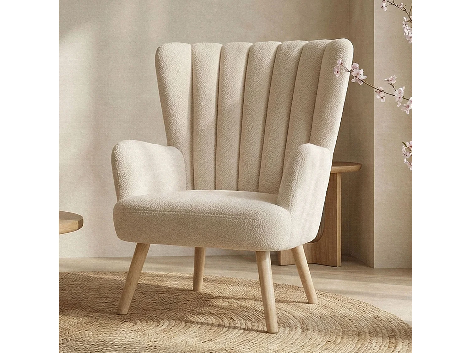 Fauteuil scandinave Vidal Tissu Bouclette Beige