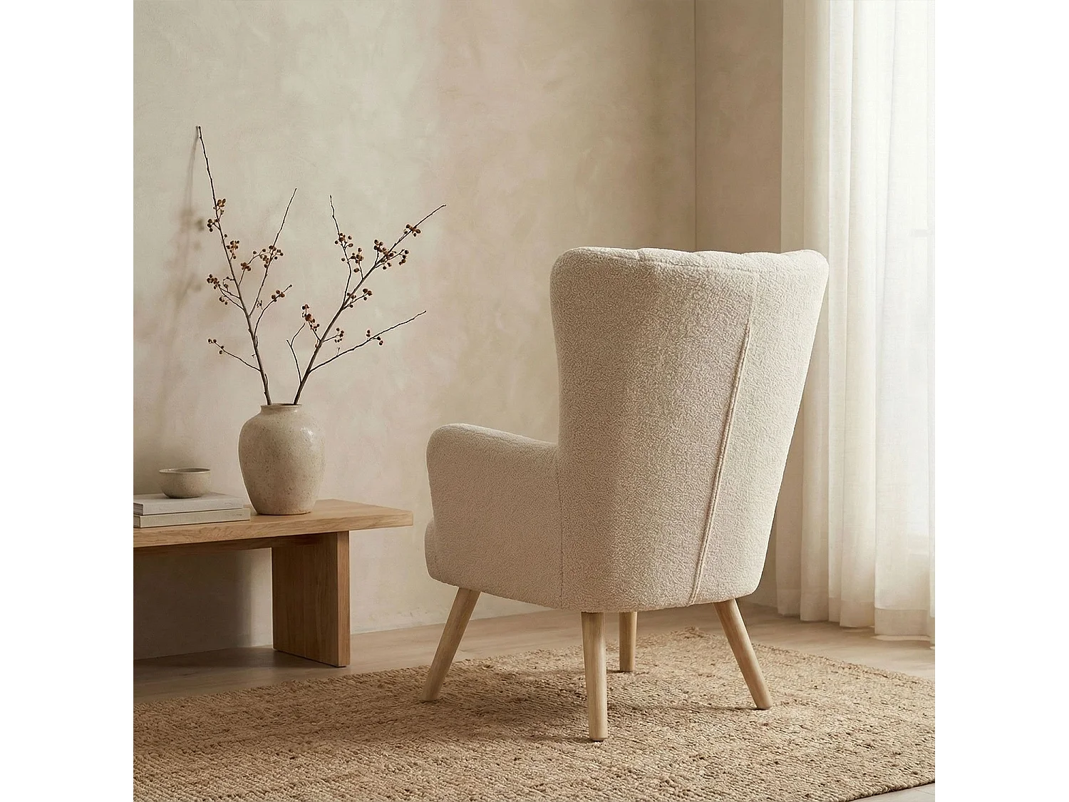 Fauteuil scandinave Vidal Tissu Bouclette Beige