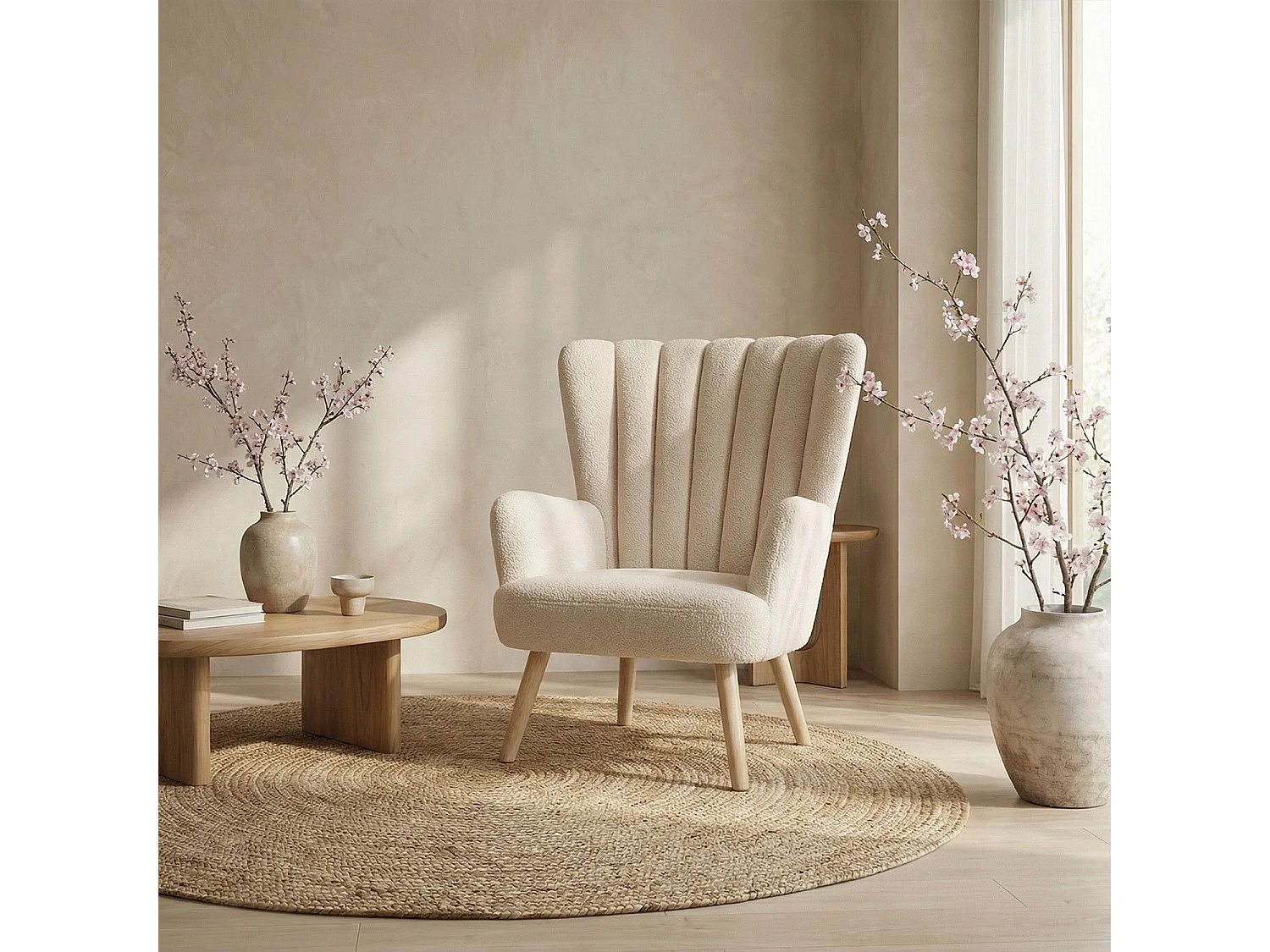 Fauteuil scandinave Vidal Tissu Bouclette Beige