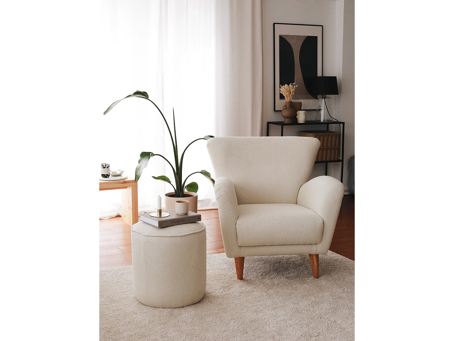 Sillón Altadena 541, Blanco, 85x85x82cm, Tapiz, Patas: Madera