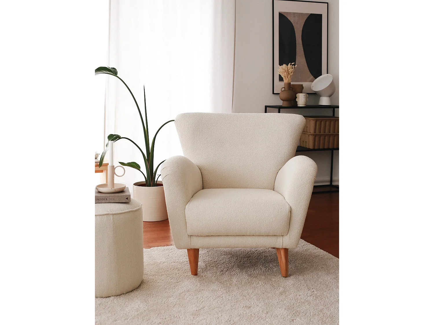 Sillón Altadena 541, Blanco, 85x85x82cm, Tapiz, Patas: Madera