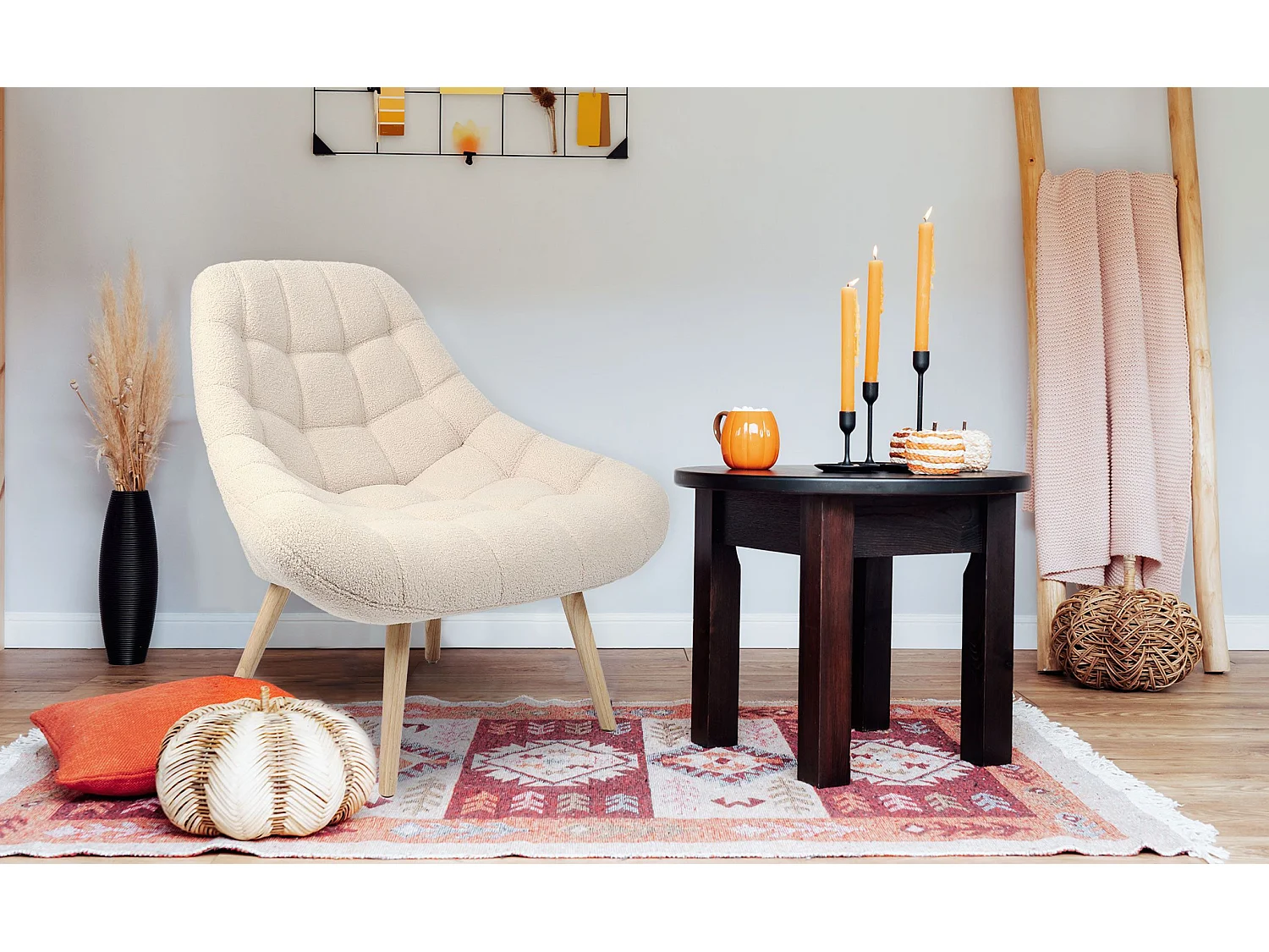 Fauteuil scandinave Danios Tissu bouclette Beige