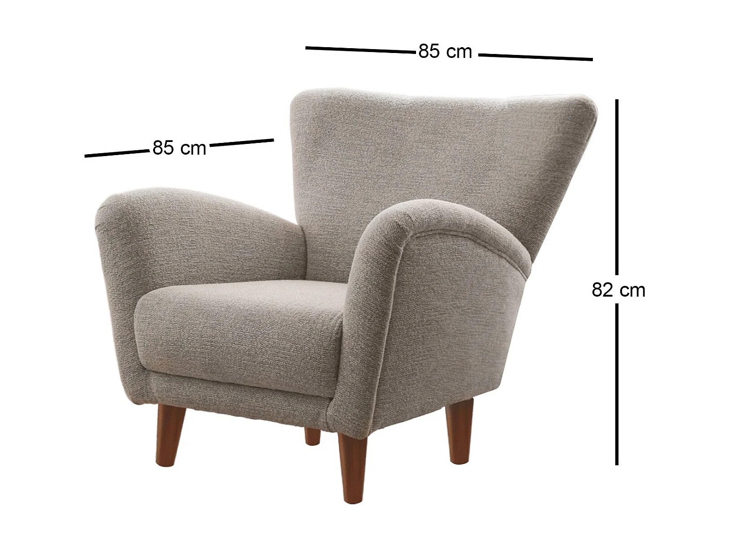 Fauteuil design Melda Bois foncé et Tissu bouclette Gris