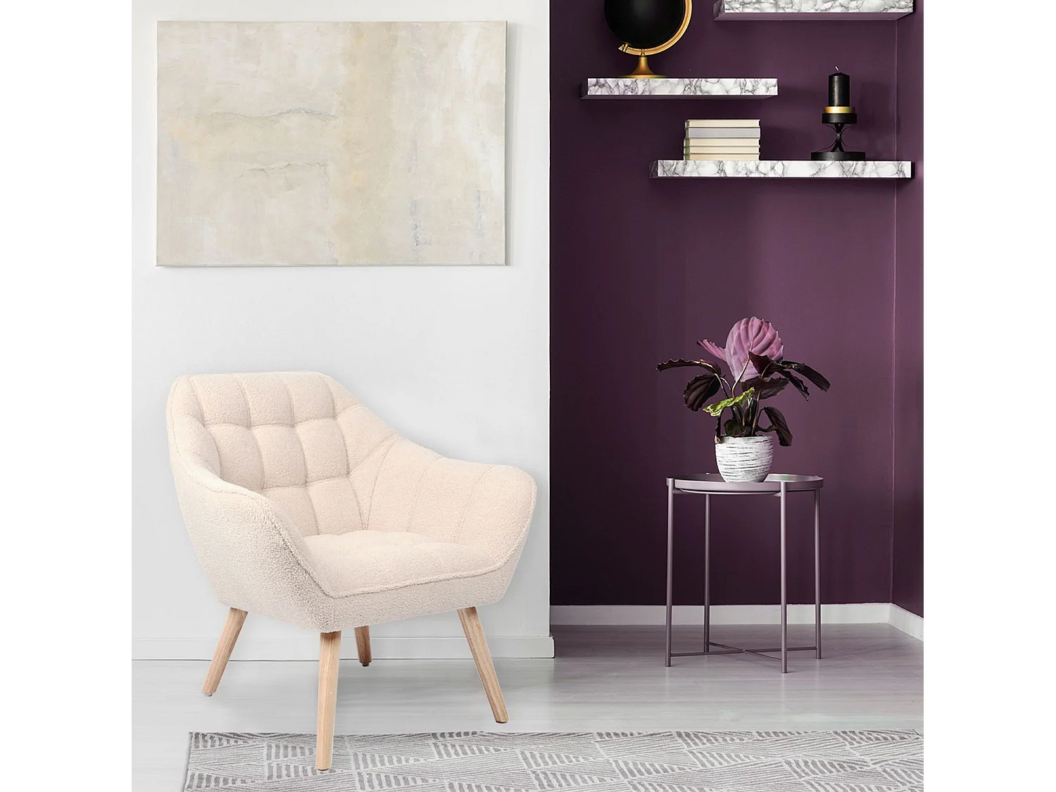 Fauteuil scandinave Zentao Tissu bouclette Beige