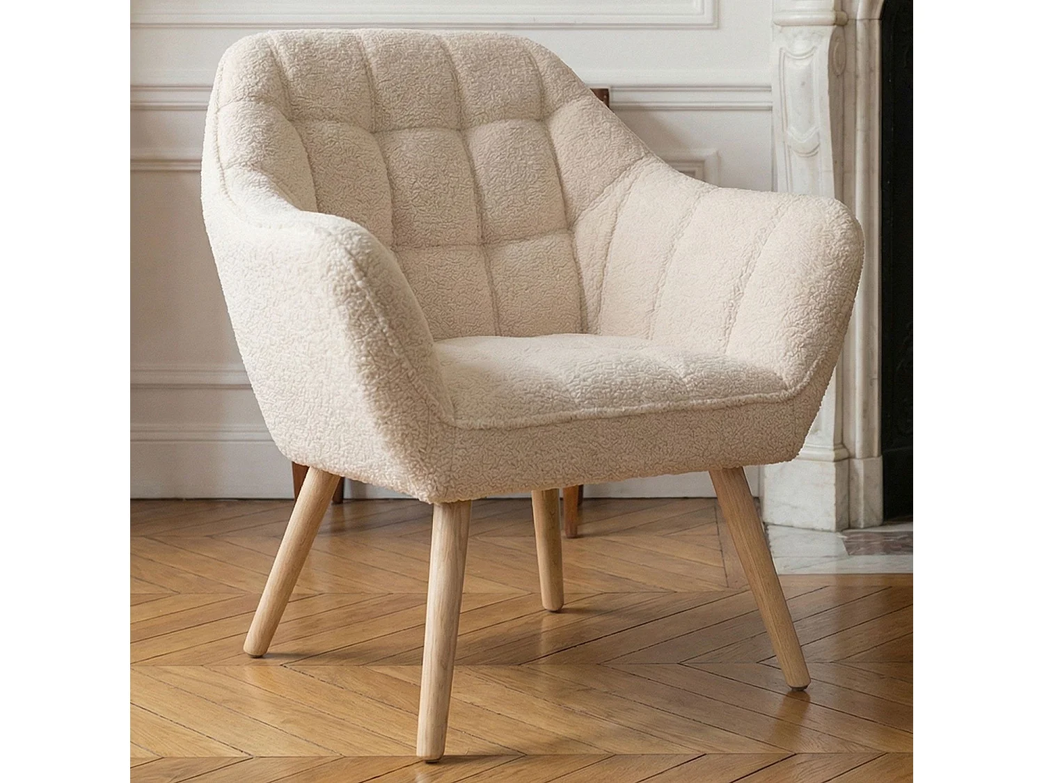 Fauteuil scandinave Zentao Tissu bouclette Beige