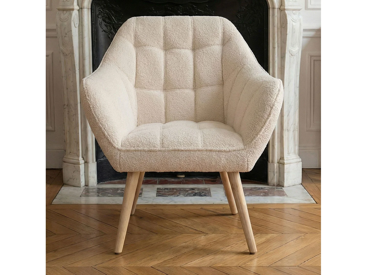 Fauteuil scandinave Zentao Tissu bouclette Beige