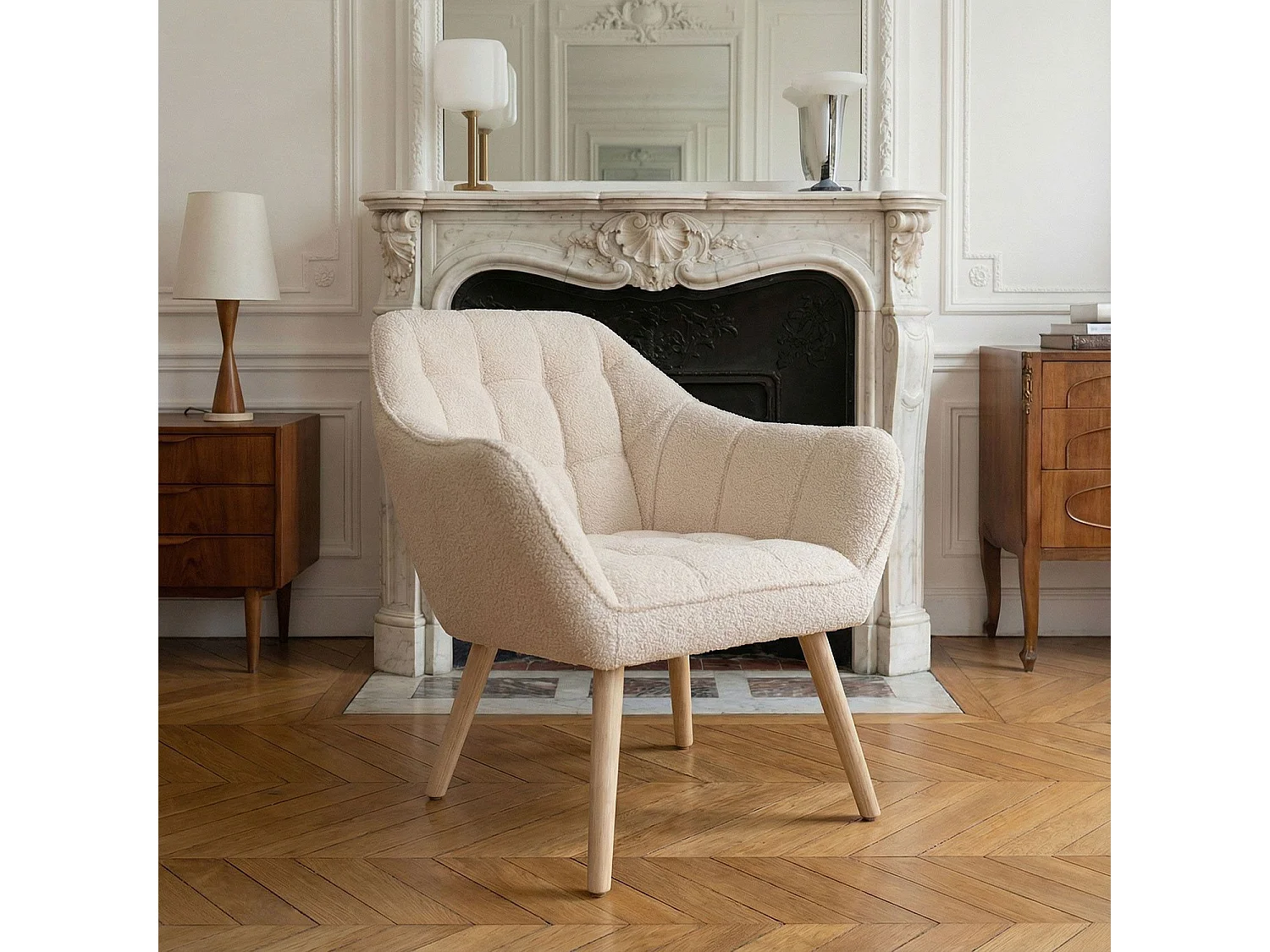 Fauteuil scandinave Zentao Tissu bouclette Beige