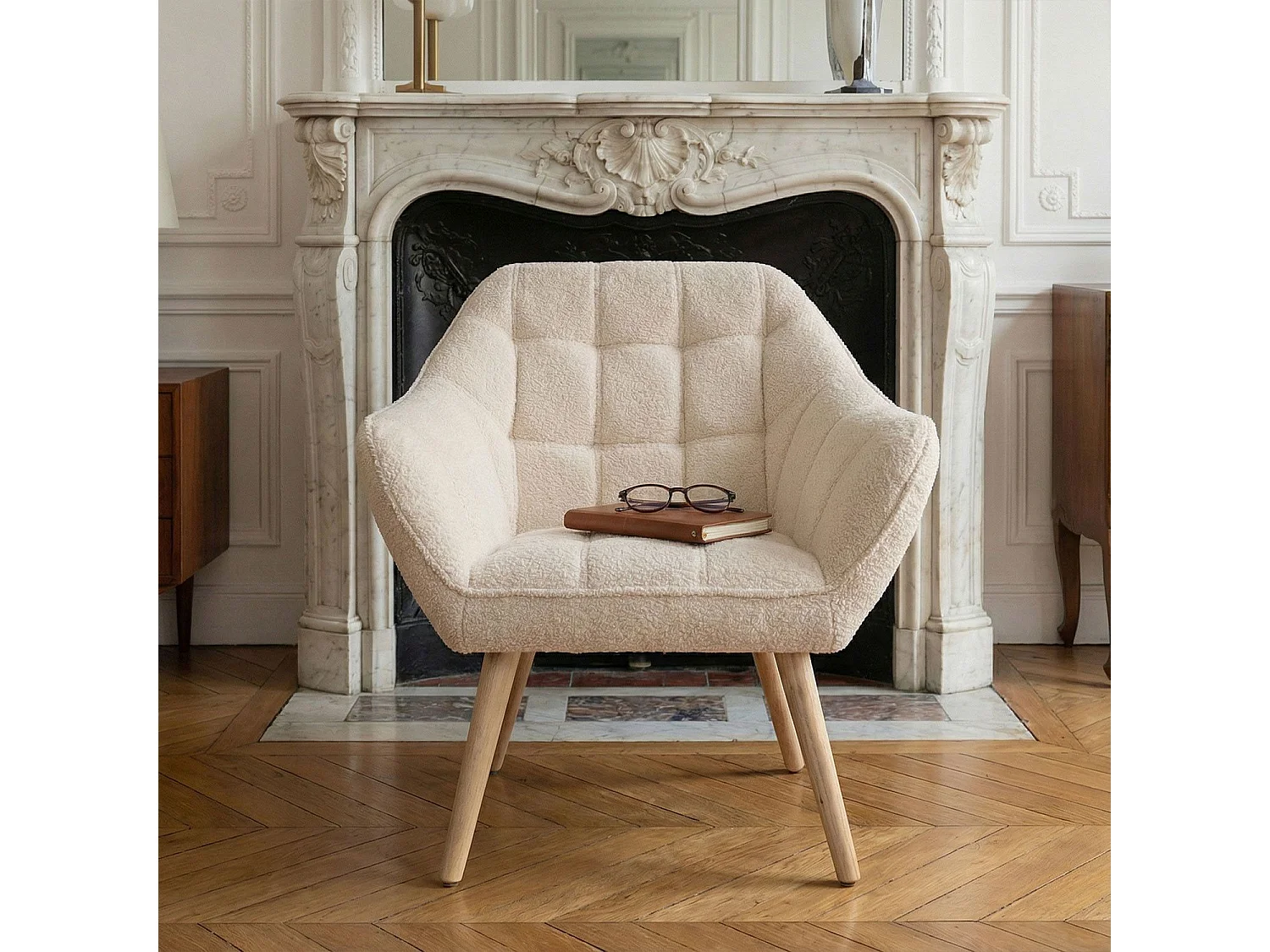 Fauteuil scandinave Zentao Tissu bouclette Beige