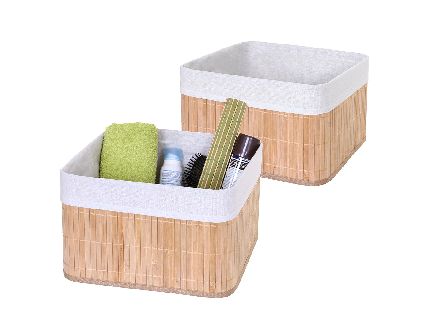 Set 2x cestini contenitori portaoggetti elegante MCW-C21 legno bambù 33x33x21cm naturale