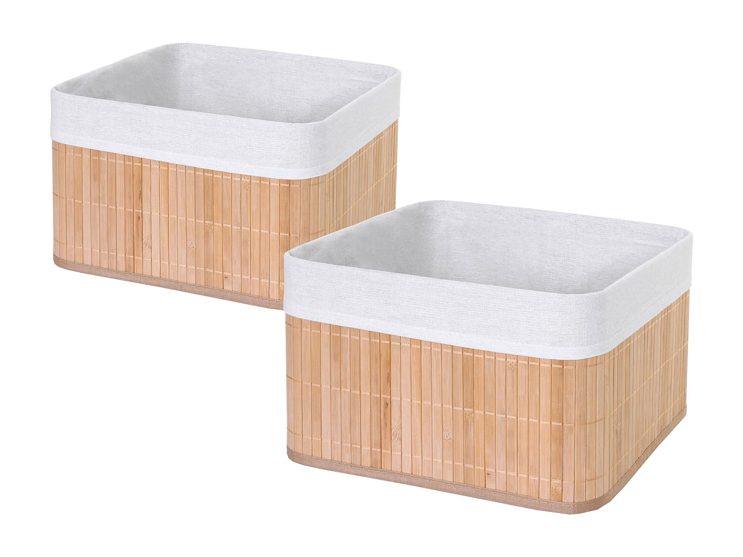 Set 2x cestini contenitori portaoggetti elegante MCW-C21 legno bambù 33x33x21cm naturale