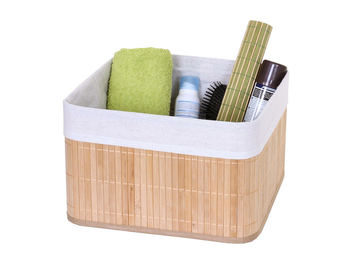 Set 4 Cestini Portaoggetti In Bambù – Con Fodera In Tessuto, Dimensioni 20x31x31 Cm, Ideali Per Bagno, Camera O Salotto