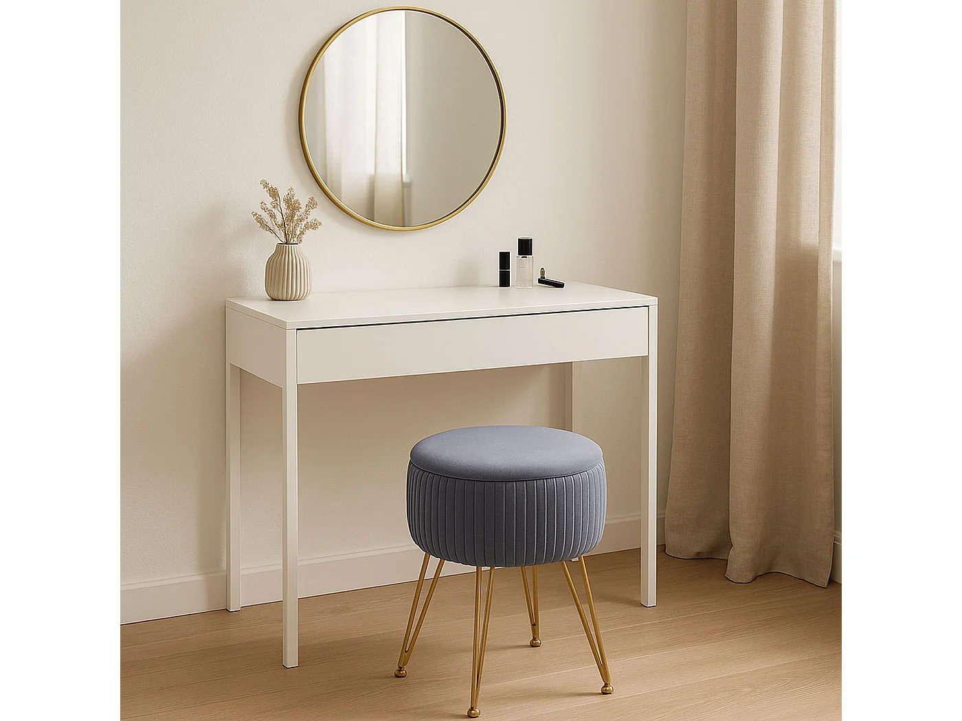 Sitzhocker MCW-K47, Hellgrau, Gestell gold