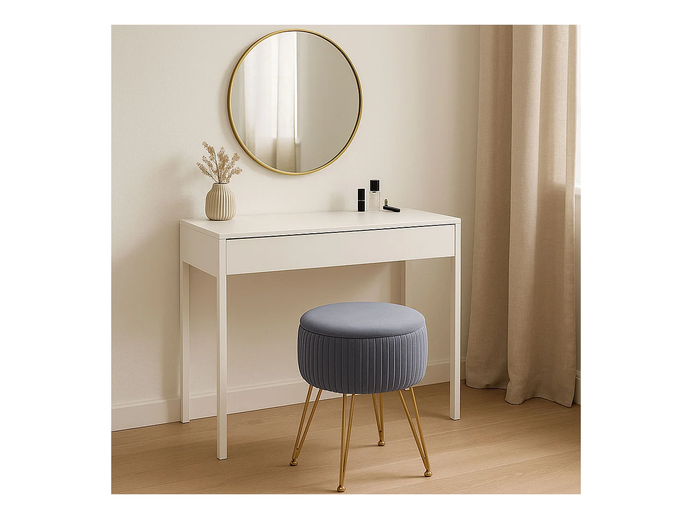 Pouf MCW-K47,  gris clairs, piètement or