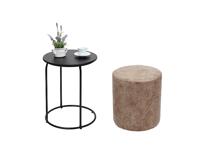 Set da salotto caffè tavolino con sgabello MCW-K48 MDF metallo marrone