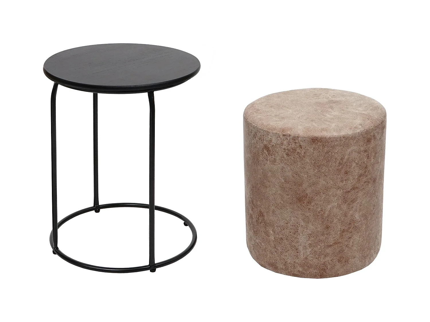 Set van 2 poefs/bijzettafels MCW-K48,  bruin