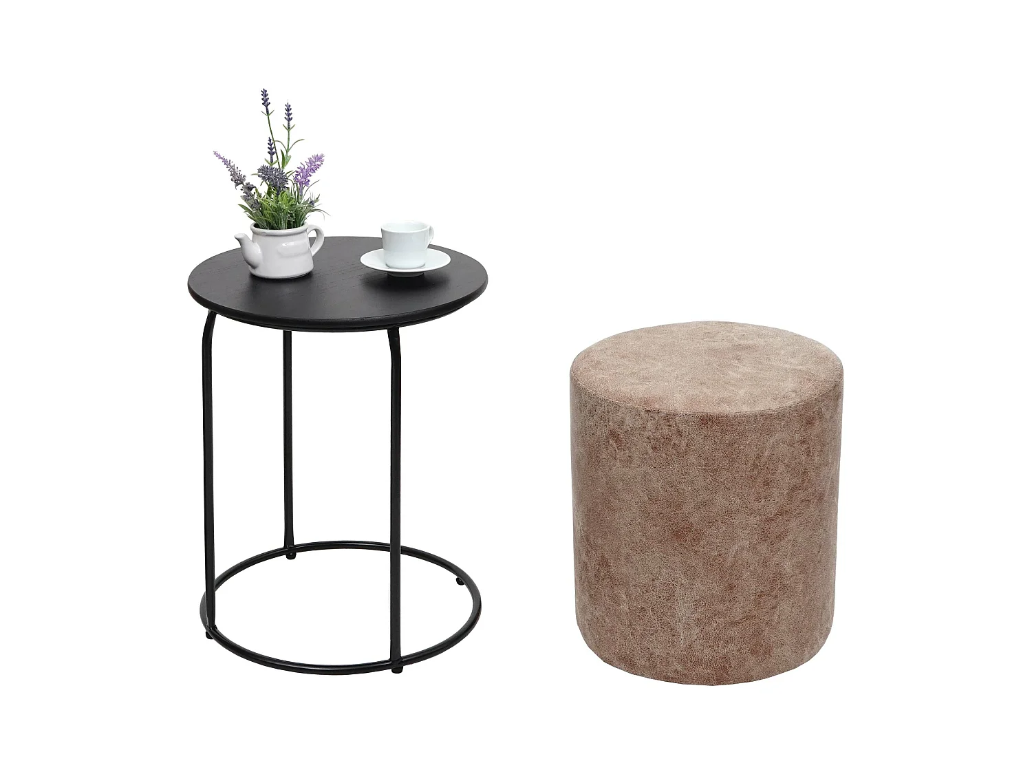 Lot de 2 poufs/tables d'appoint MCW-K48,  brun