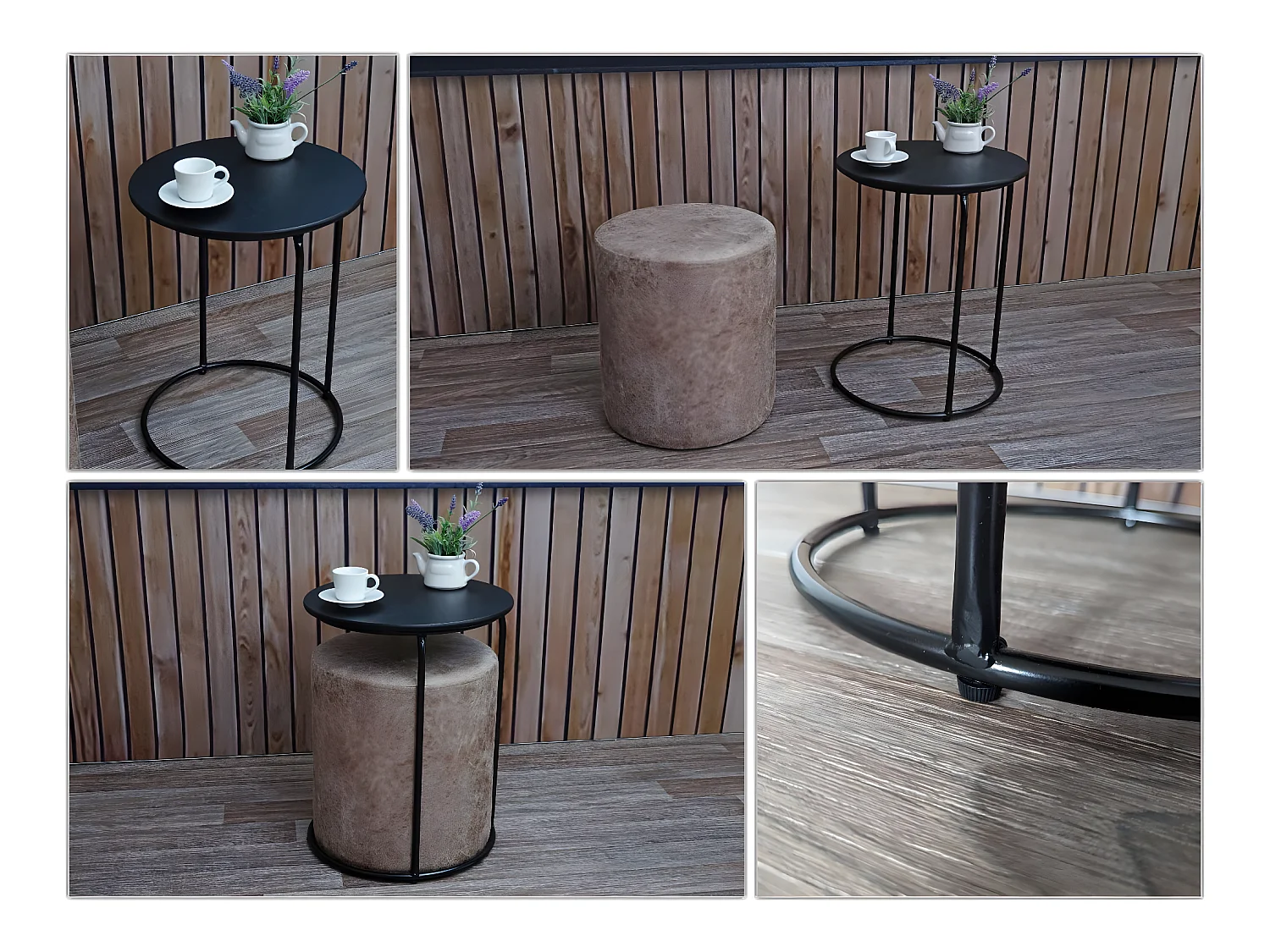 Juego de 2 taburetes/mesa auxiliar MCW-K48,  marrón