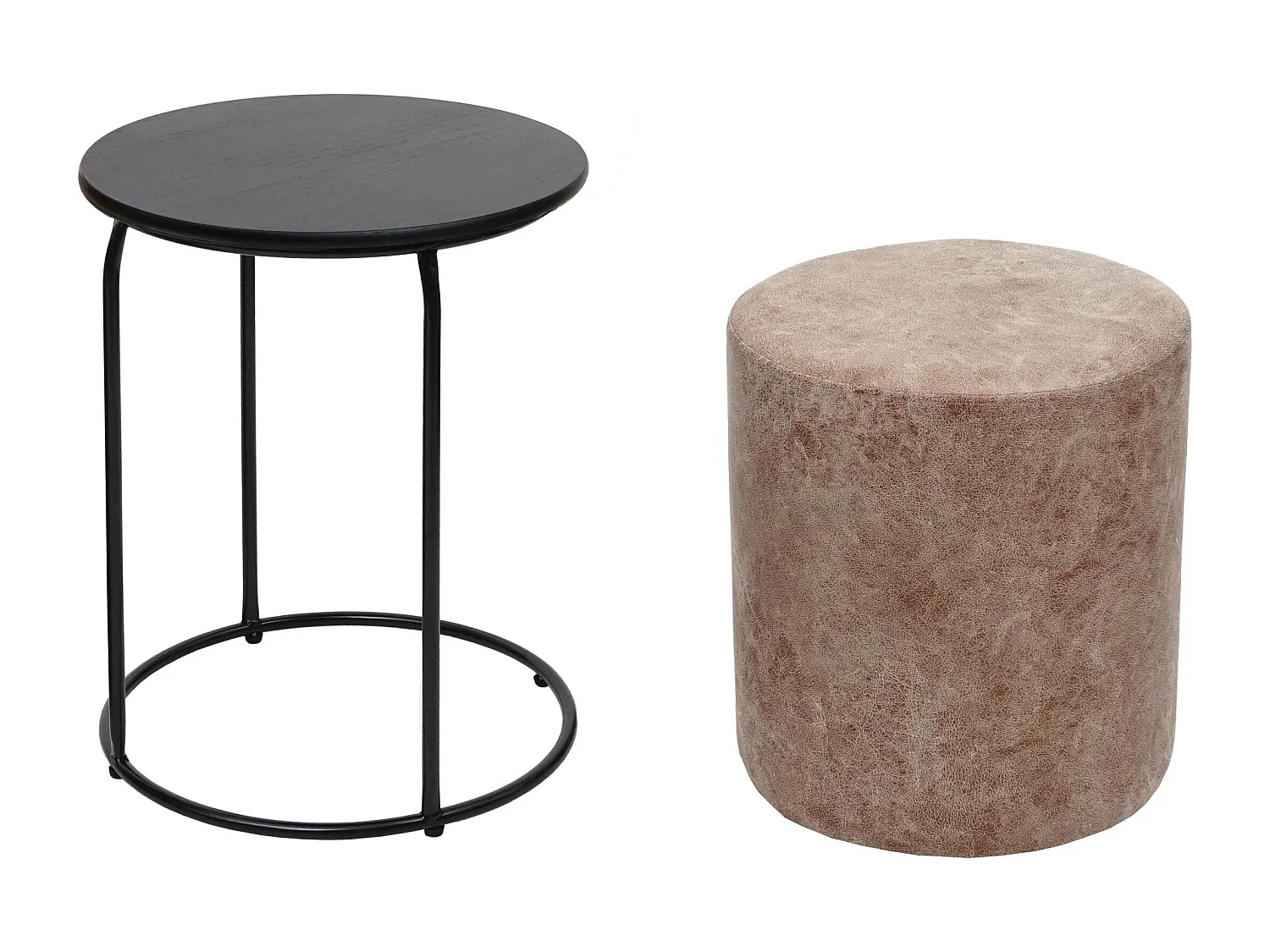 Set da salotto caffè tavolino con sgabello MCW-K48 MDF metallo marrone