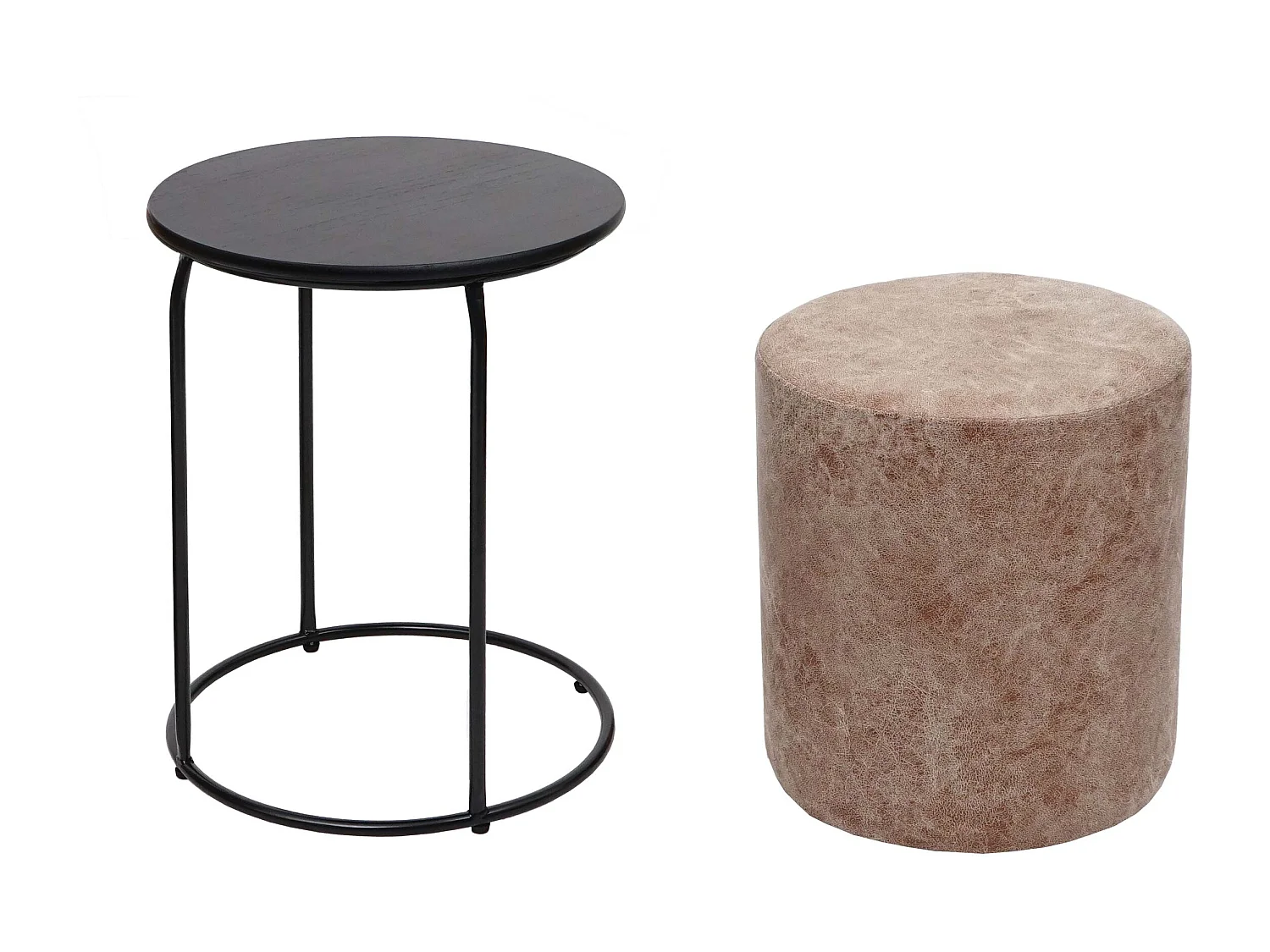 Lot de 2 poufs/tables d'appoint MCW-K48,  brun