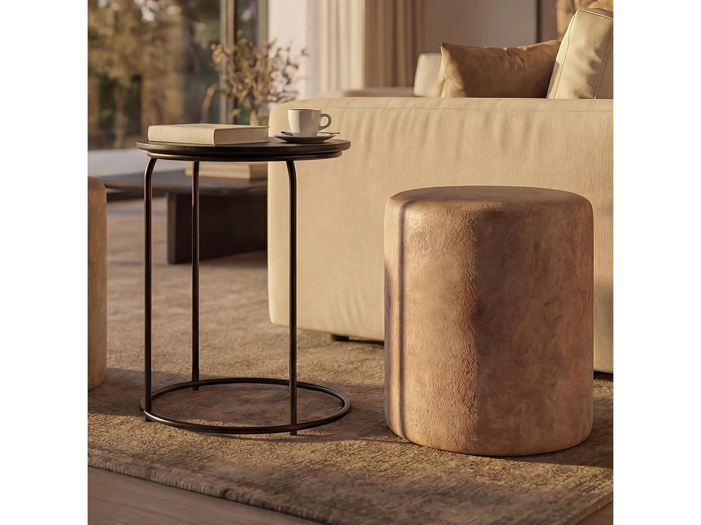 Lot de 2 poufs/tables d'appoint MCW-K48,  brun