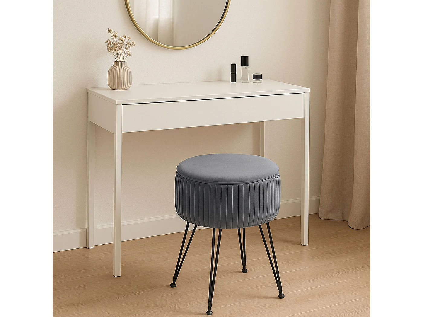 Pouf MCW-K47,  gris clairs piètement noir