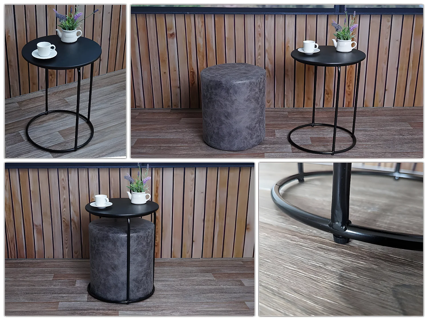 Set van 2 poefs/bijzettafels MCW-K48,  zwart