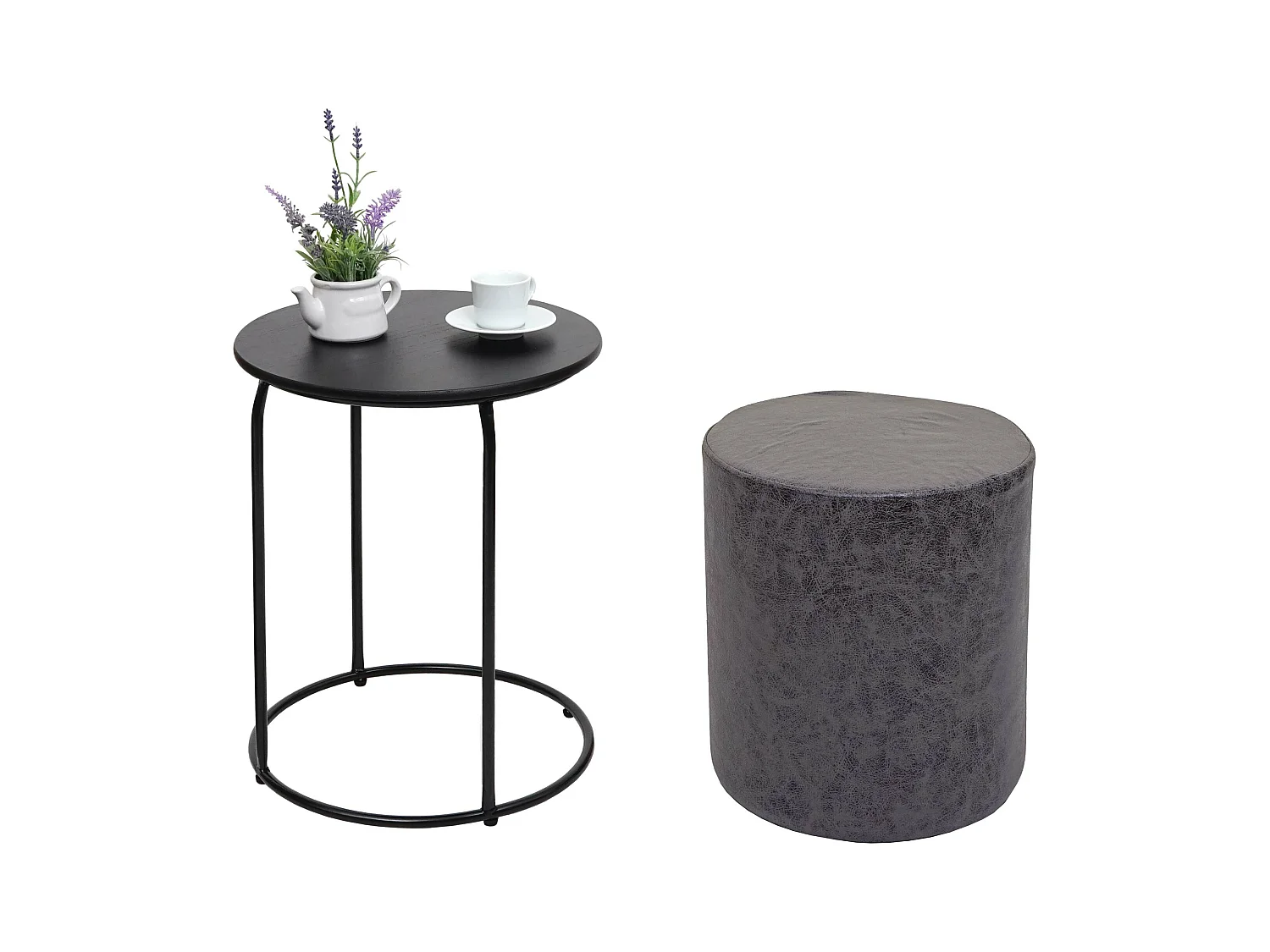 Lot de 2 poufs/tables d'appoint MCW-K48,  noir