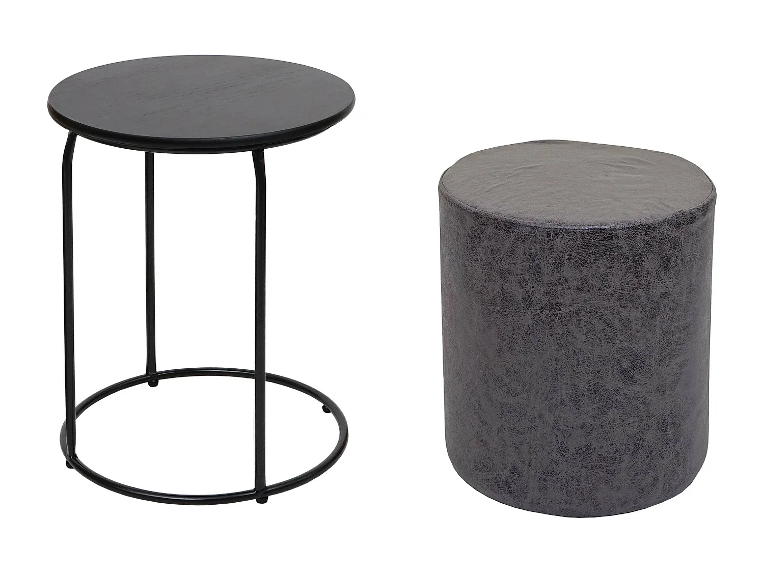 Lot de 2 poufs/tables d'appoint MCW-K48,  noir