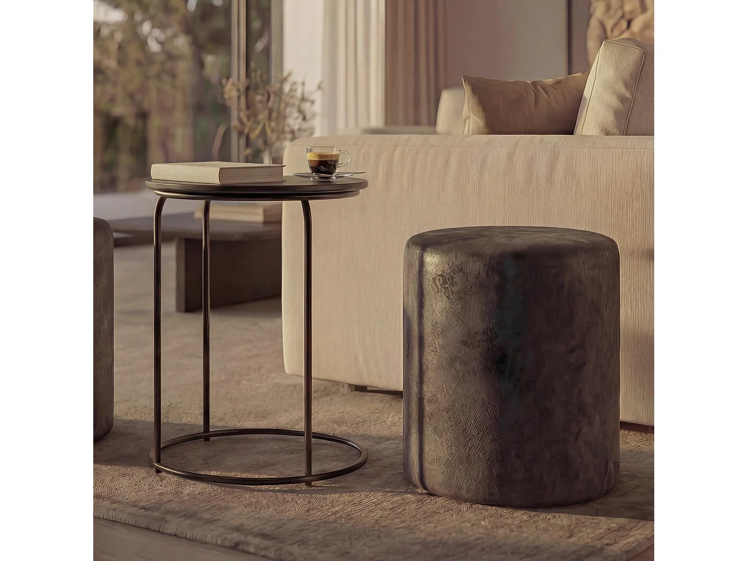 Set of 2 footstools/side tables MCW-K48,  black